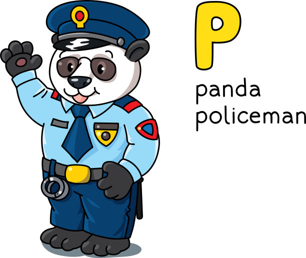 熊猫警察动物职业ABC字母p图片下载