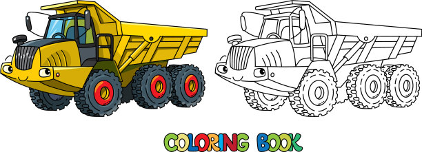 铰接式自卸卡车与眼睛着色书图片下载