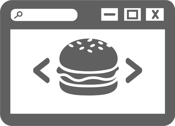 食品在线订购图标灰色，孤立的白色图片下载