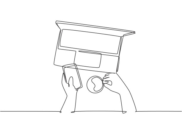 一单线画年轻快乐生意图片下载