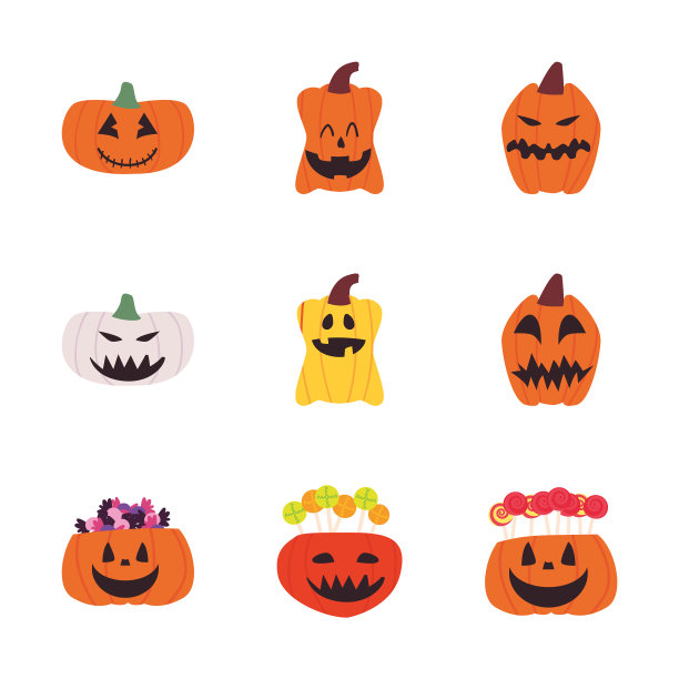 南瓜卡通自由形式风格的图标集图片下载