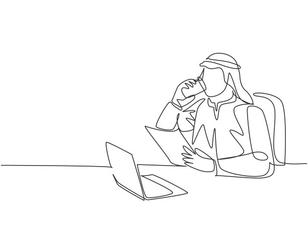 一条连续的线画着年轻的穆斯林图片下载