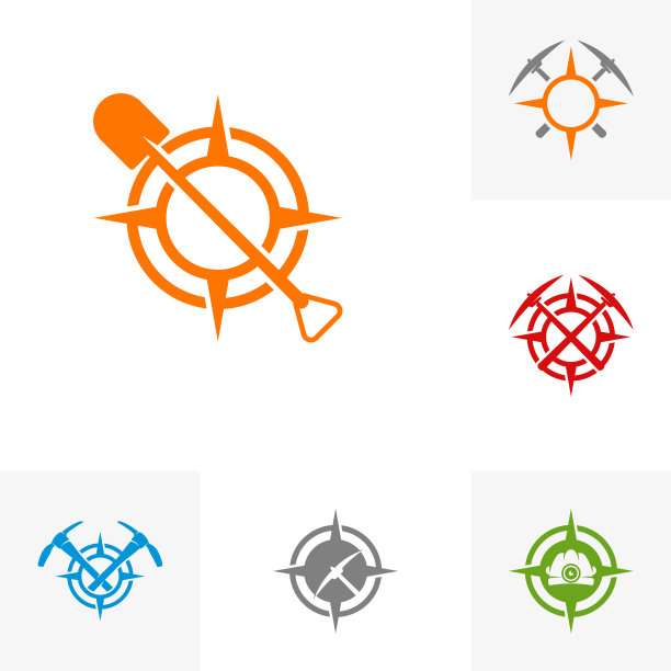 设置采矿标志模板与指南针的概念图片下载