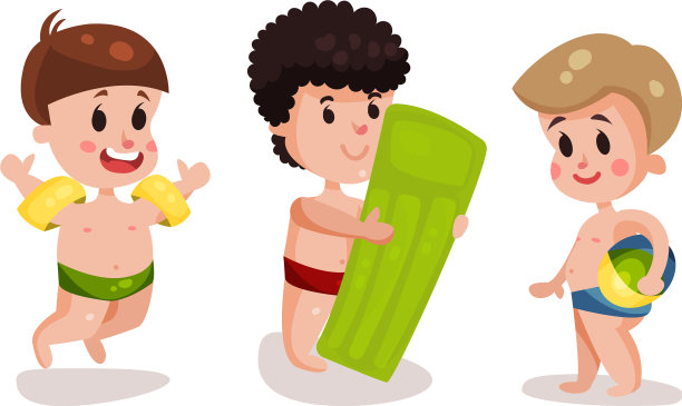 有趣的男孩穿着沙滩装，戴着橡胶戒指图片下载