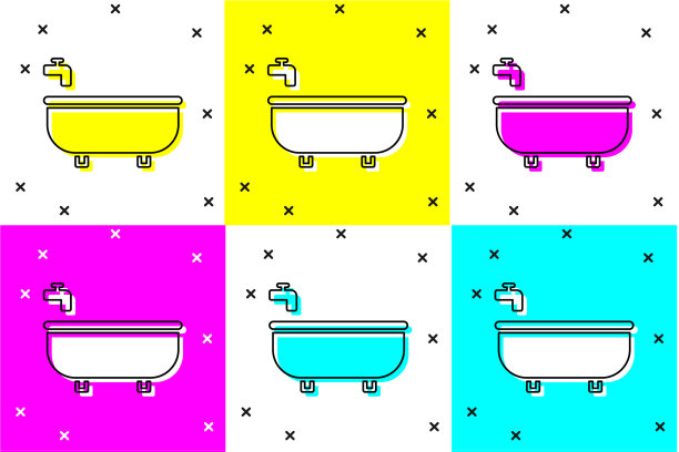 设置浴缸图标孤立的颜色背景图片下载