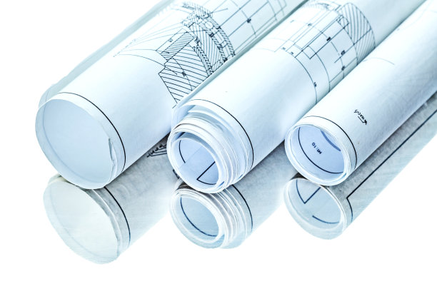 三卷孤立的蓝图在镜子上图片下载