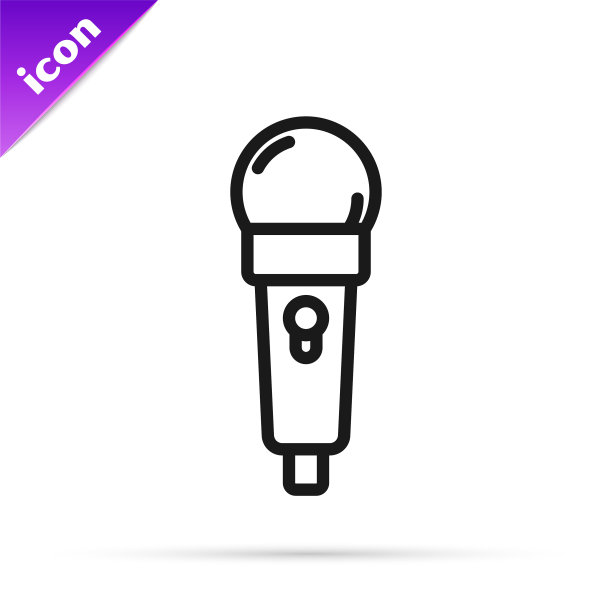 黑线麦克风图标隔离在白色图片下载