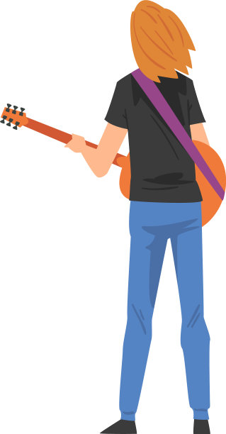 后视图男音乐家角色扮演图片下载