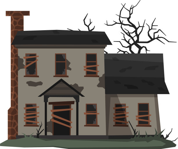 可怕的大厦废弃的两层房屋建筑图片下载