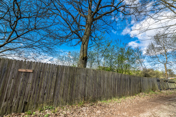 美丽的乡村景色与旧木栅栏从木板站在乡村道路图片下载