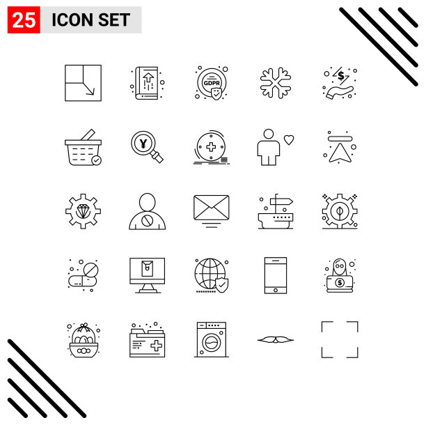 25个主题线和可编辑符号现金图片下载