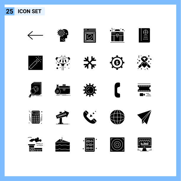 在箱子的格子上设置25个实心符号图片下载