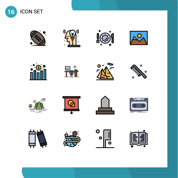 16主题平色填充线条和可编辑图片下载