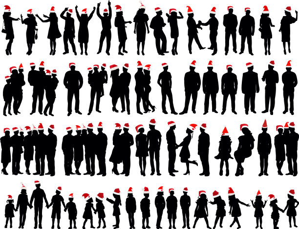 人们剪影设定新年圣诞图片下载