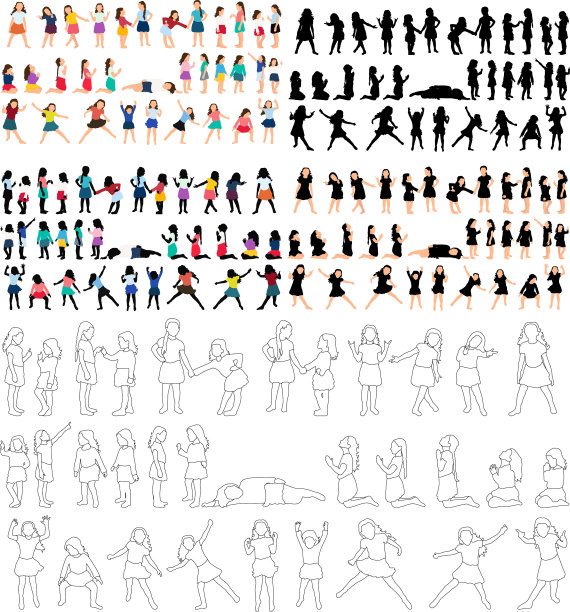 孤立的剪影儿童收藏图片下载