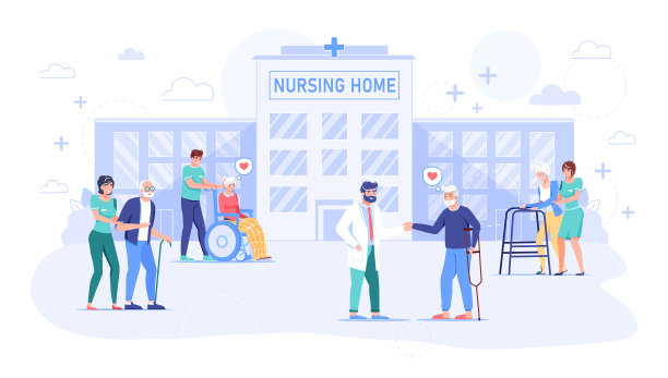 老人在疗养院外面散步图片下载