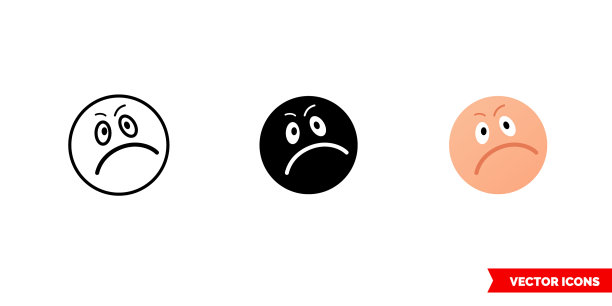 烦恼情绪图标3种颜色黑色和图片下载