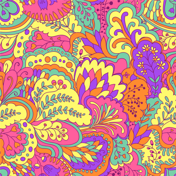 明亮的迷幻图案与彩色卷曲图片下载