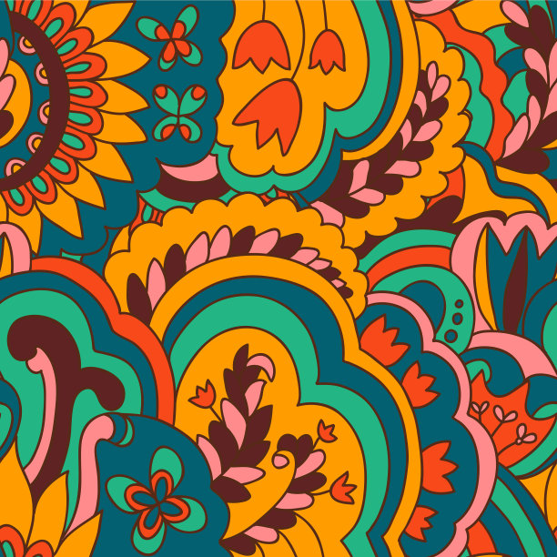 明亮的迷幻图案与彩色卷曲图片下载