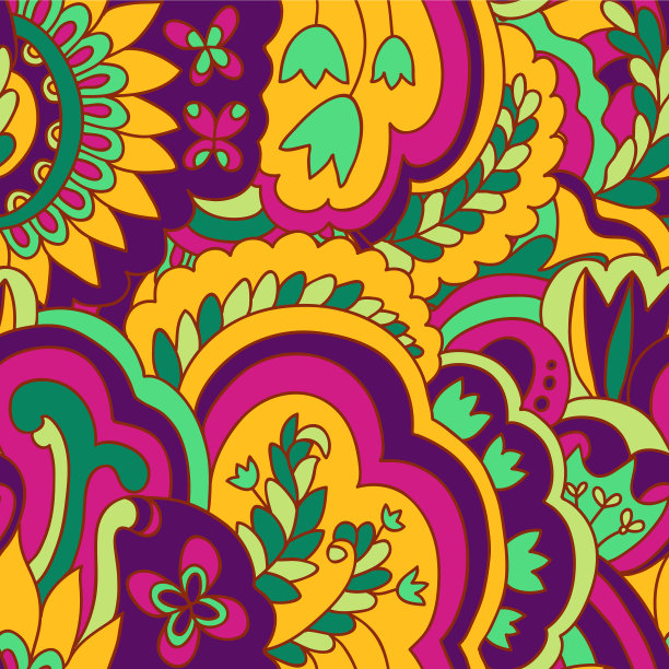 明亮的迷幻图案与彩色卷曲图片下载