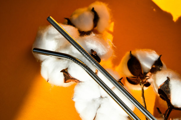 可重复使用的金属吸管黄色背景-不锈钢，环保饮用吸管集。“零浪费”。塑料免费图片下载