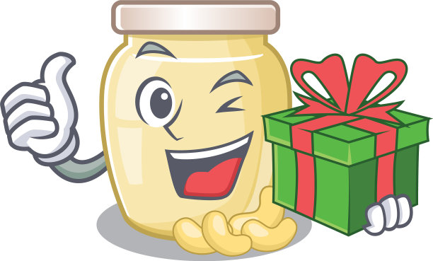 快乐的腰果黄油人物有一个礼品盒图片下载