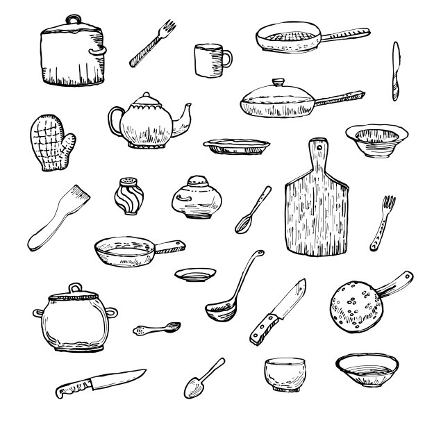 墨水手绘盘子大套图片下载