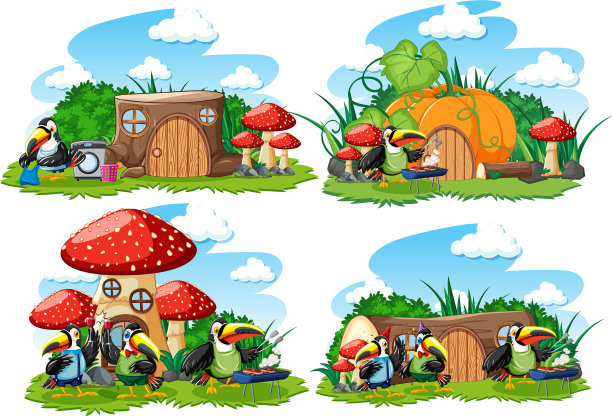 在花园中设置可爱的梦幻房子图片下载