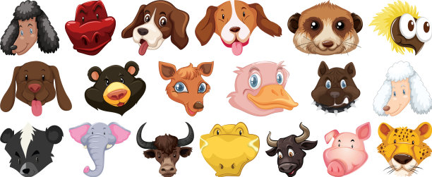设置不同可爱的卡通动物的头巨大图片下载