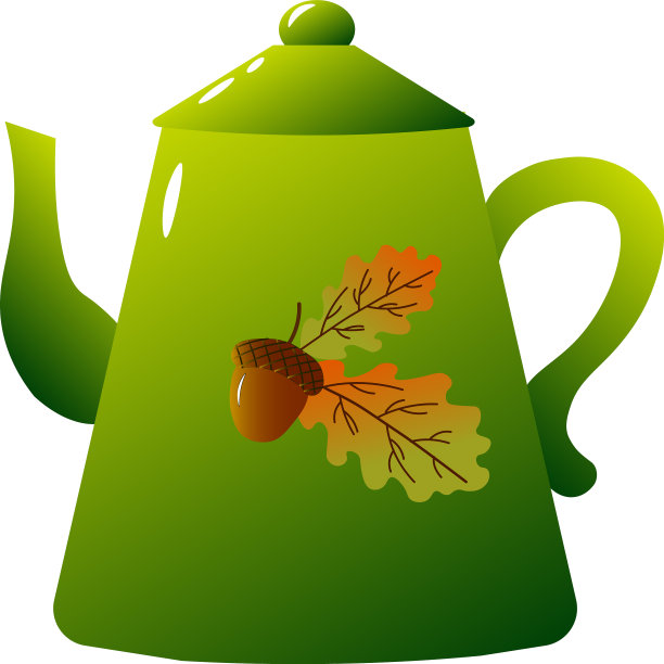 绿色茶壶与一个图案的橡子白色图片下载