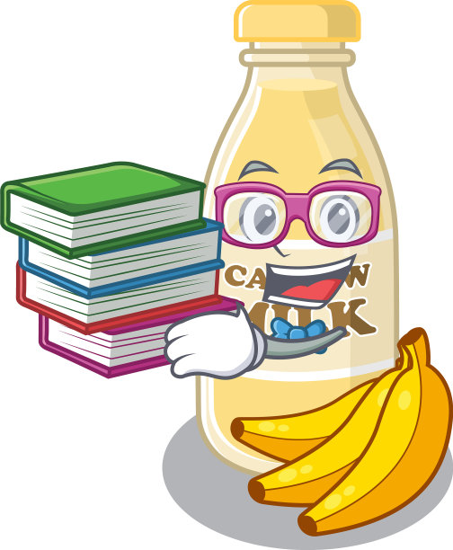吉祥物卡通腰果牛奶与书学习图片下载