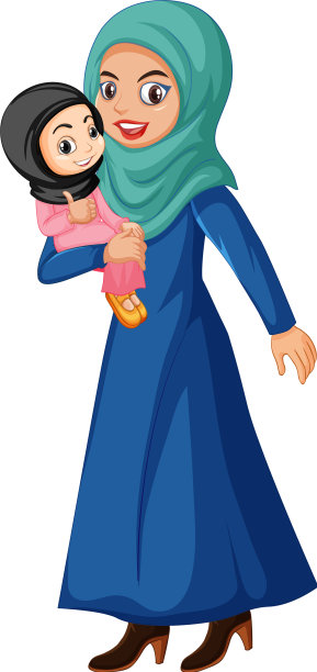穆斯林母亲和孩子的卡通人物图片下载