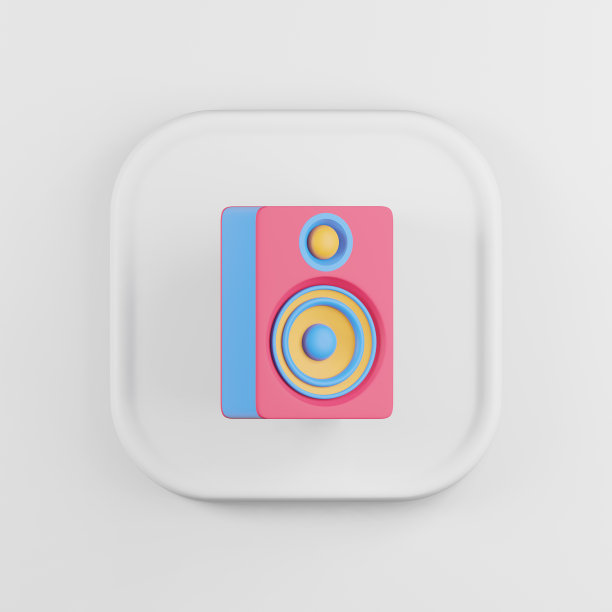 五彩缤纷的扬声器图标。3d渲染白色方形按键键，界面UI ux元素。图片下载