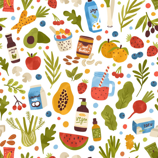 彩色手绘素食饮料和草药图片下载