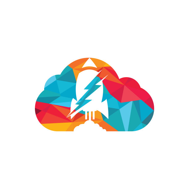 火箭与雷电和云的标志图标图片下载