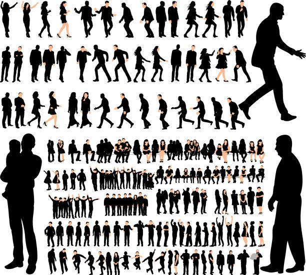 孤立的人集合剪影图片下载