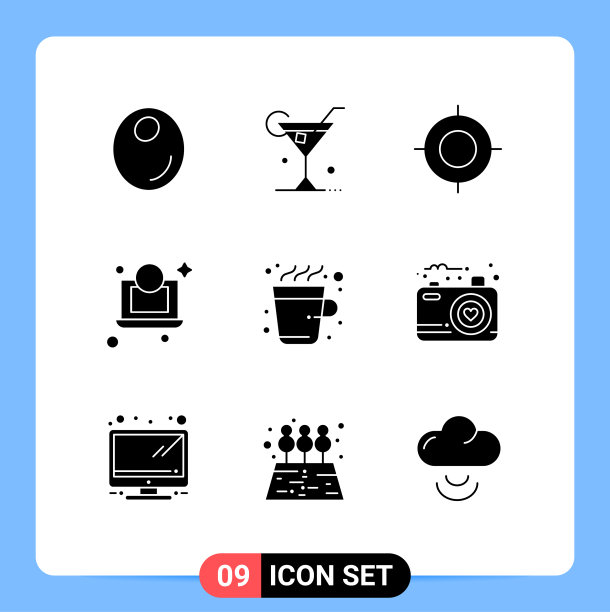 可编辑的线包9个简单的固体字形图片下载