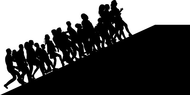 剪影是人们跑上山的目的图片下载