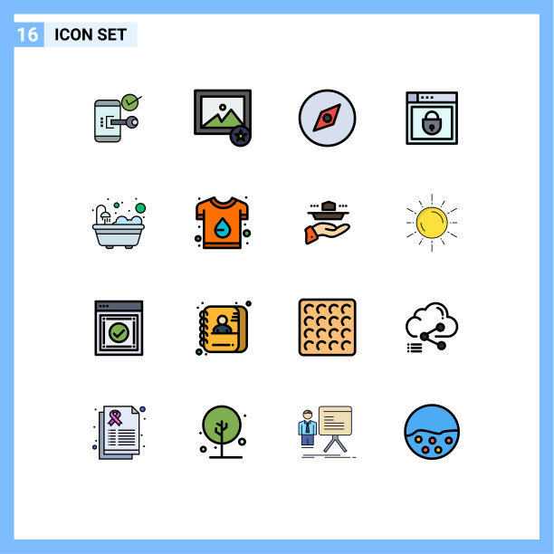 组16现代平面颜色填充线条集图片下载