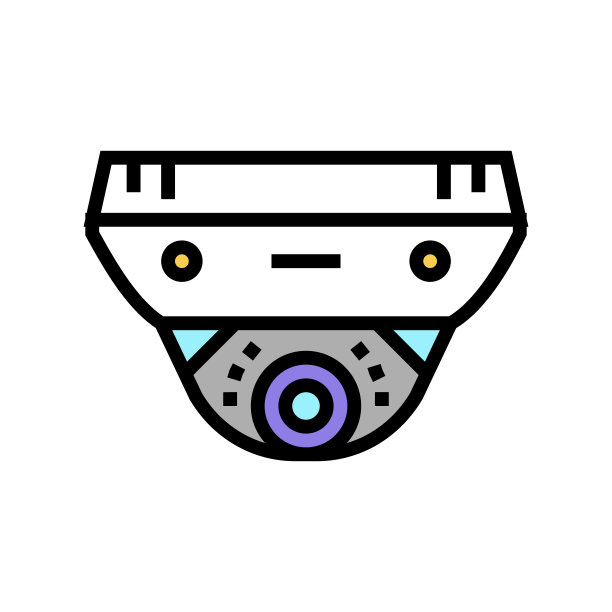 闭路电视摄像头与脸id彩色图标矢量插图图片下载