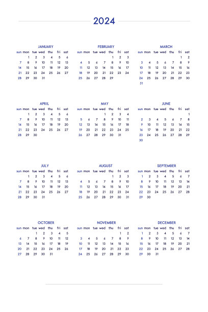 2024年日历设置在经典的严格风格。壁挂式日历时间表，最小限度限制的业务设计笔记本和计划。一周从周日开始图片下载