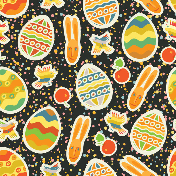 复活节无缝图案与可爱的兔子和鸡蛋图片下载
