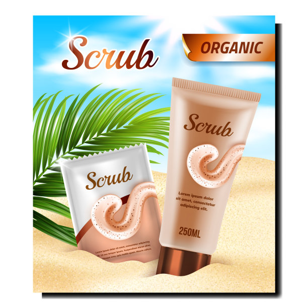 擦洗有机化妆品促销海报矢量图片下载