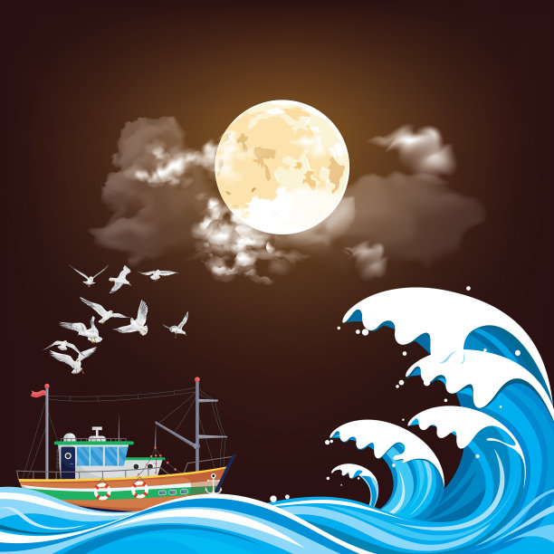 渔船夜间出海图片下载