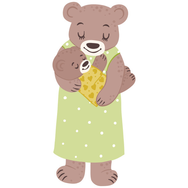 妈妈抱着一只熊宝宝，矢量图片下载