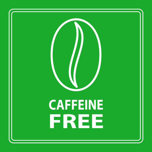 无咖啡因徽章，标志，图标。矢量插图孤立在绿色背景上。标签或不干胶平面设计。健康食品的概念。食品包装符号或营养产品营养标志。图片下载