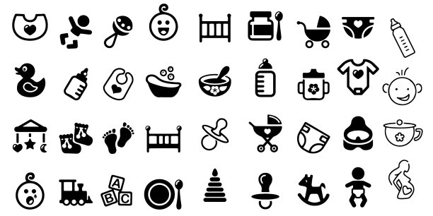 婴儿喂养和护理图标集图片下载