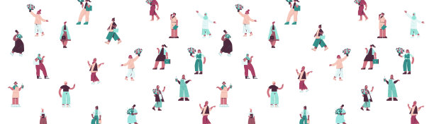 集混合赛跑妇女手持花束庆祝妇女节3月8日节日的概念图片下载