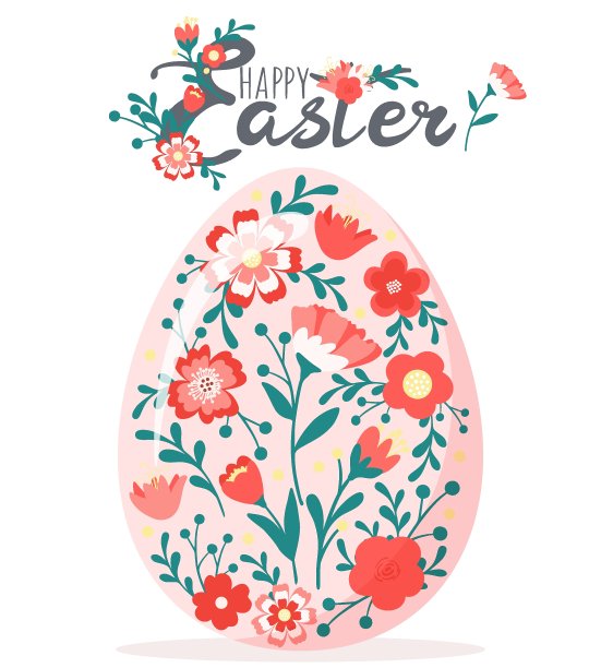 装饰手绘蛋与可爱的花朵，叶子。复活节快乐。春天绚丽多彩的花集。抽象涂鸦矢量插图贺卡，邀请，网页设计图片下载