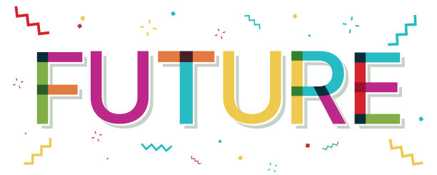 “未来”彩色横幅上撒着五彩纸屑图片下载